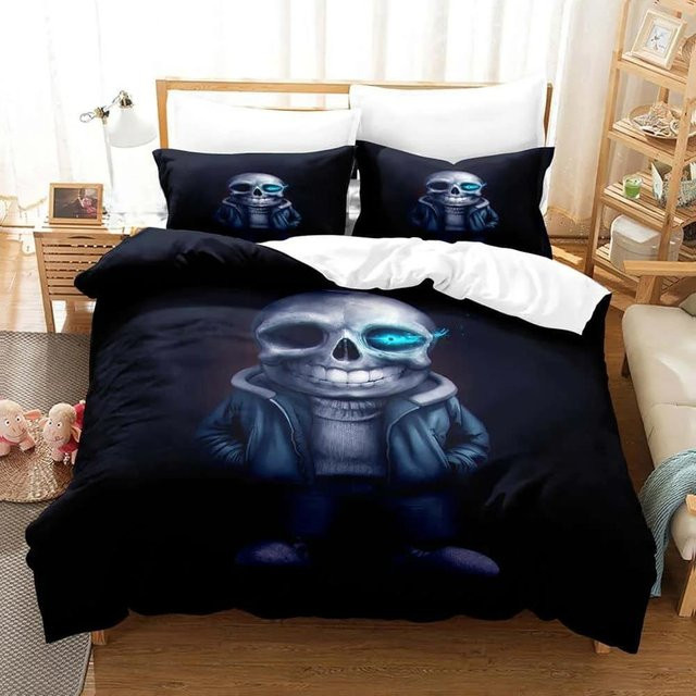 Wucifang Bags Undertale Sans Bettwäsche-Set mit 3D-Motiv in Schwarz, bestehend aus Bettbezug und Kissenbezug, B/H: 70 x 133 cm - Bild 1