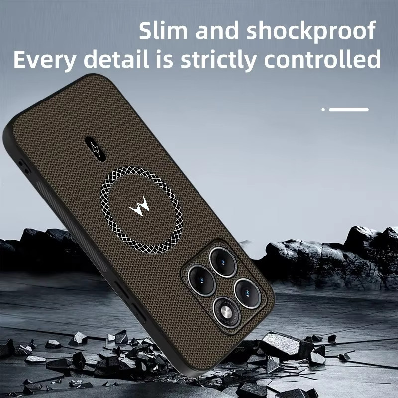 Luxuriöse Lederhülle mit Dreieckmuster und Magnetverschluss für Motorola Signature Edge 70Pro und Fusion 60 Pro in Schwarz, kompatibel mit MagSafe kabellosem Laden - Bild 3