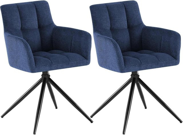 DELUKE 2er Set Esszimmerstühle DEBAS aus Stoff in Dunkelblau, B/T/H: 59 x 59 x 87 cm - Bild 1