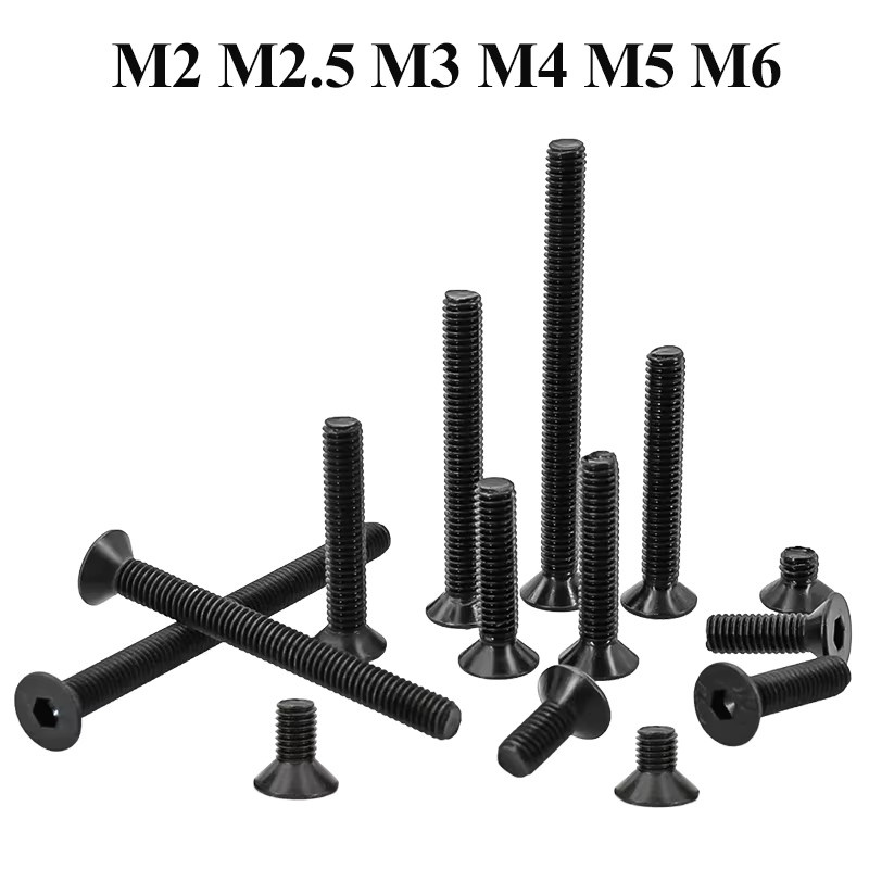 YMAX Innensechskantschrauben Set aus Kohlenstoffstahl G10,9 mit Flachkopf, M2 bis M6 inklusive Muttern und Unterlegscheiben - Bild 4