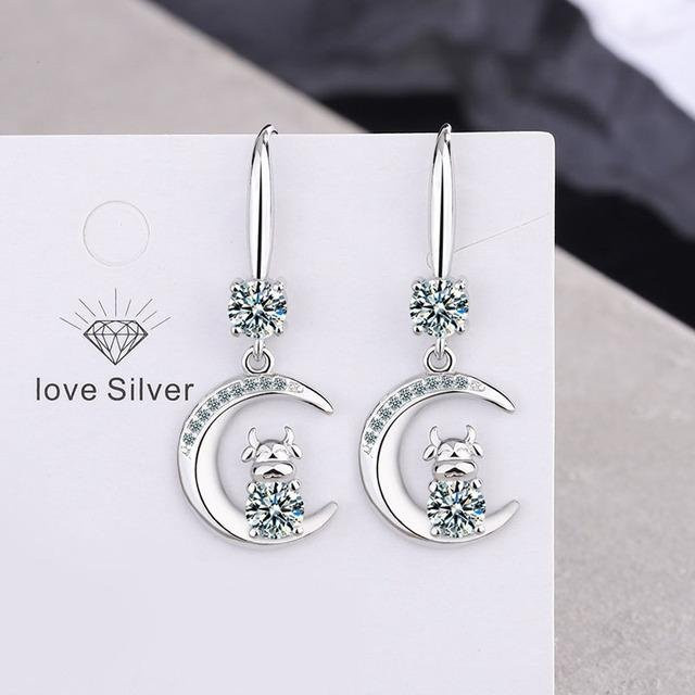 Ohrringe 925 Sterlingsilber, Zirkonkristall, Damen, Rosa Blau - Bild 1