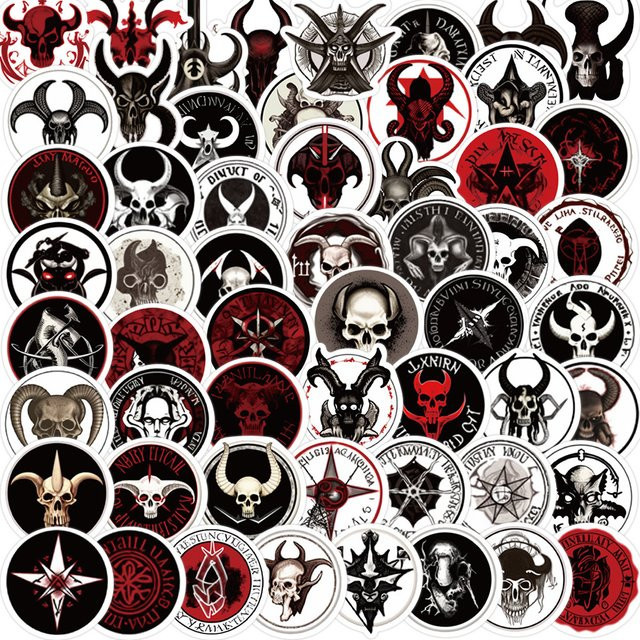 56 Stück Gothic Aufkleber Set mit Horror Teufel und Satan Motiven in Multicolour für Laptop, Telefon und Scrapbooking - Bild 1