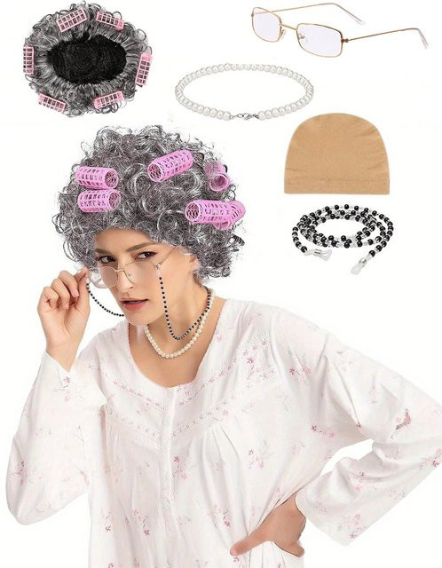 Kostümset für Damen, Perücken, Perückenkappen, Brillen, Perlenketten - Bild 1