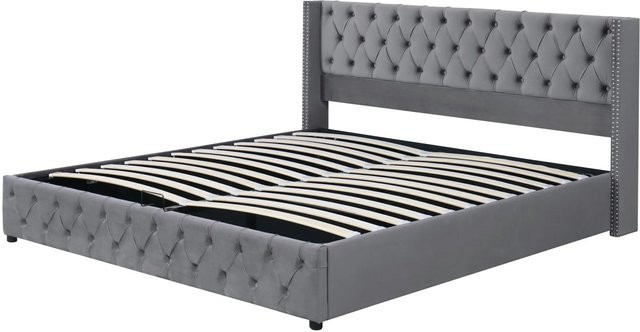 okwish Polsterbett im Chesterfield-Stil mit Kopfteil und Hydraulik-Lift in Grau, B/T/H: 180 x 200 x 104,5 cm - Bild 1