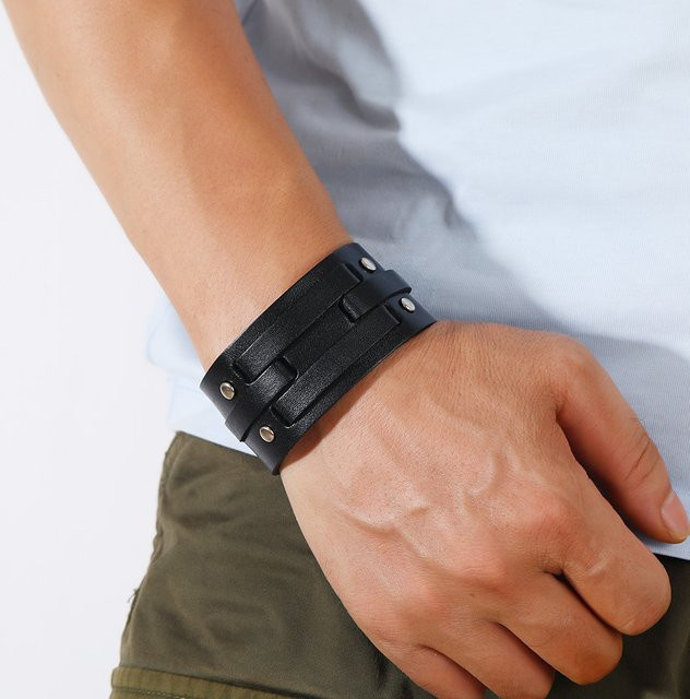 Lederarmband, Schwarz, Herren - Bild 1