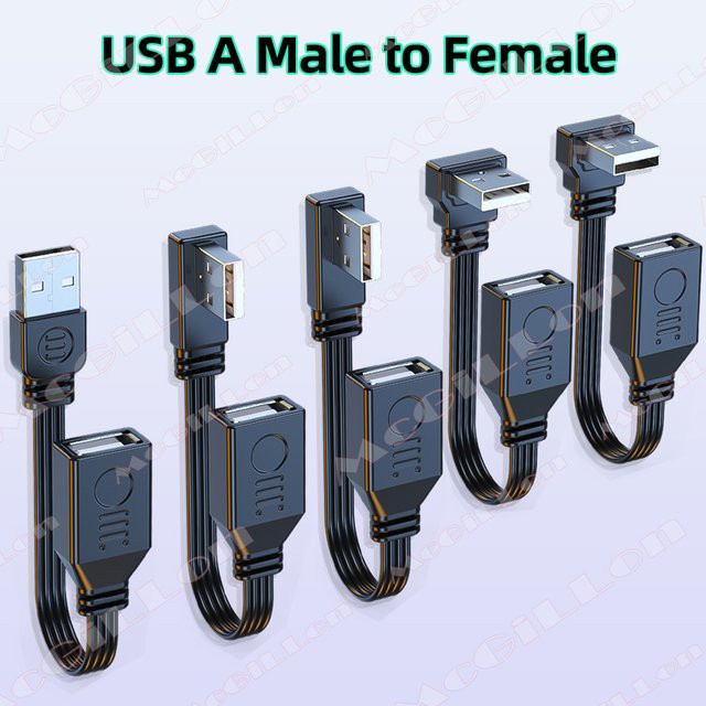 MCGILLON USB-A Verlängerungskabel mit 90-Grad-Winkel in Schwarz, flaches Silikon-Kabel als Stecker auf Buchse Adapter für Laptop und Telefon - Bild 1