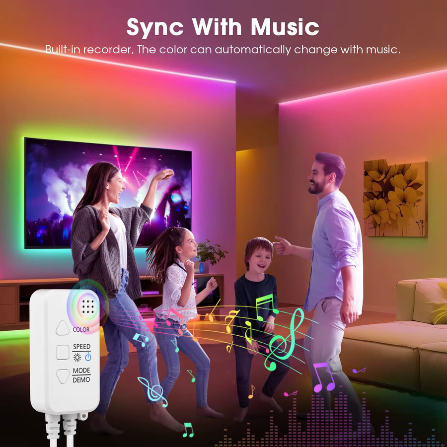 Rybakov Tuya WiFi COB RGBIC LED Streifen mit RF Fernbedienung und Musik Sync, Multicolour, 12V - Bild 4