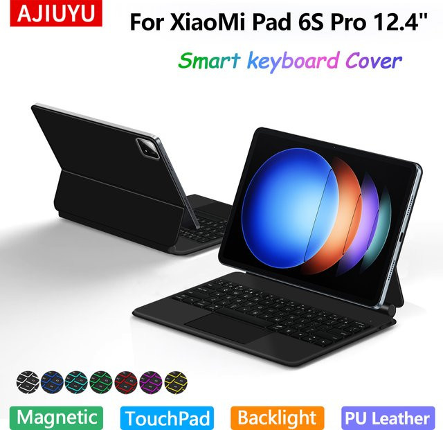 Xiaomi TouchPad Magische Tastatur mit magnetischem Flip-Cover für Xiaomi Pad 6S Pro 12,4 Zoll, Schwarz - Bild 1