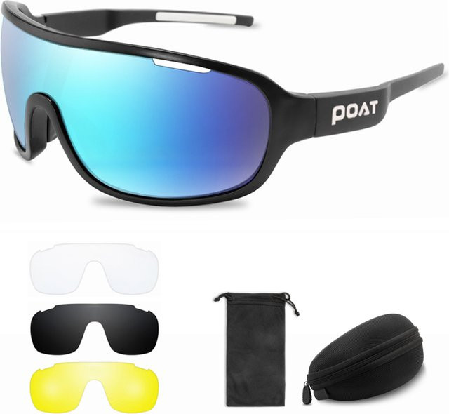 POAT Sportsonnenbrille, Unisex, Vollrand, Wrap, Schwarz, Kunststoff - Bild 1