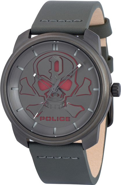 Police Herrenuhr, Quarz, Edelstahl, 44 mm, Leder, Grau - Bild 1