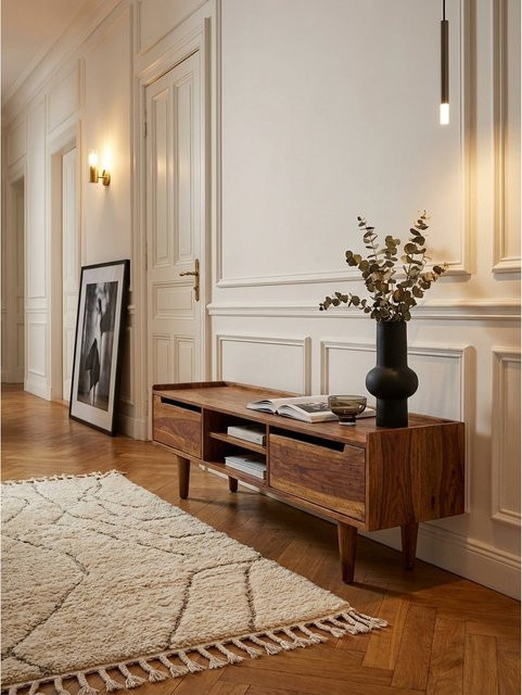 KADIMA DESIGN Lowboard aus Massivholz in Braun im modernen Stil mit Holzmaserung, B/T/H: 145 x 43 x 35 cm - Bild 1