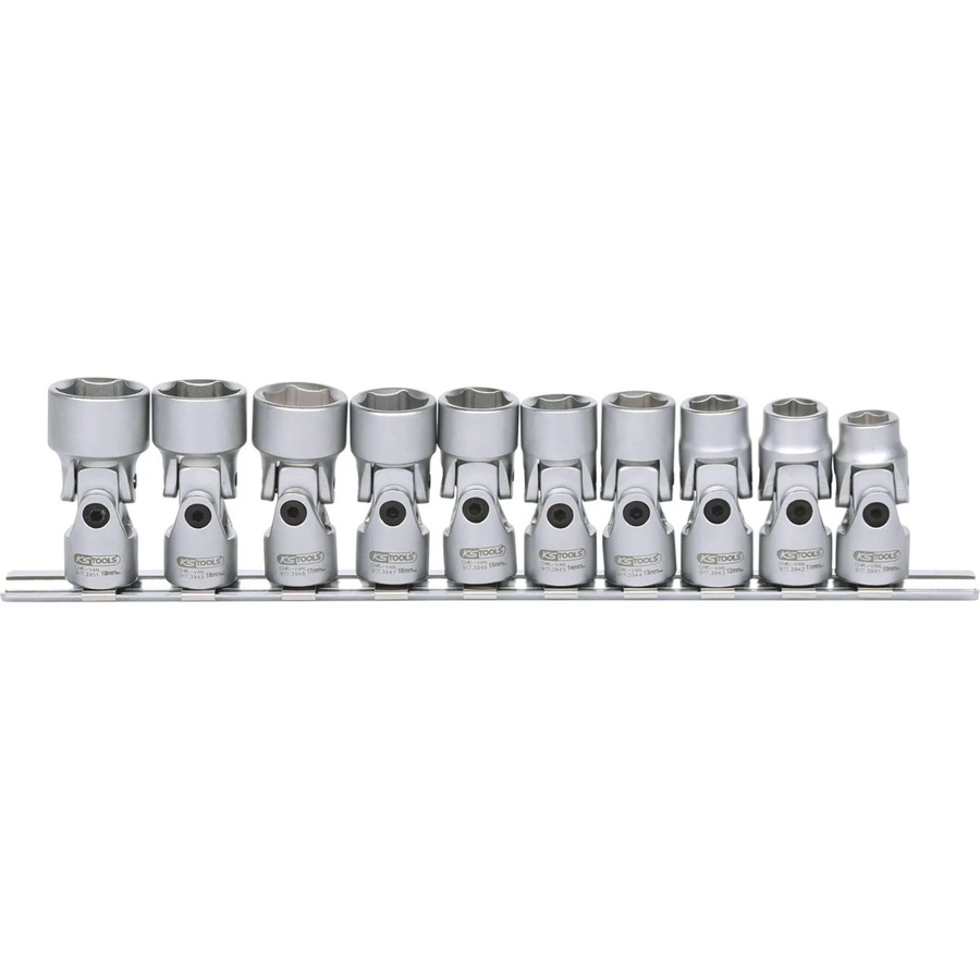 KS Tools 3/8 Zoll CLASSIC Sechskant-Stecknuss-Satz mit Gelenk, 10-teilig, 10-19mm, Chrome Vanadium, Silber - Bild 2