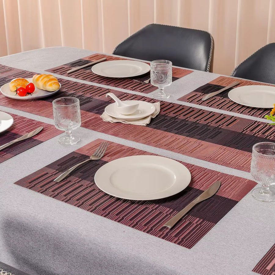 Inyahome Tischsets aus gewebtem Vinyl in Rot und Grau, rechteckig, hitzebeständig, rutschfest und waschbar - Bild 2
