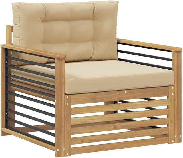 vidaXL Outdoor-Sofa aus Akazienholz mit Polsterung und Dekokissen in Weiß und Beige - Bild 1