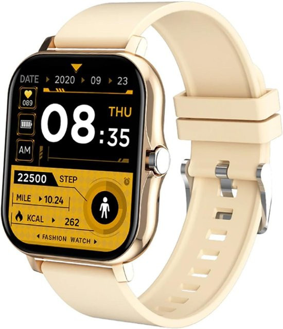 TPFNet Smart Watch Fitness Tracker IP67 mit Silikon Armband für Android und iOS in Schwarz und Beige mit 1,69 Zoll Display und ECG Funktion - Bild 1