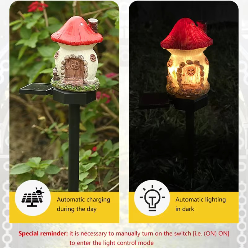 XIWANGFIRE LED Solar Miniatur Fee Haus Garten Deko aus Harz für Outdoor und Weihnachten - Bild 2