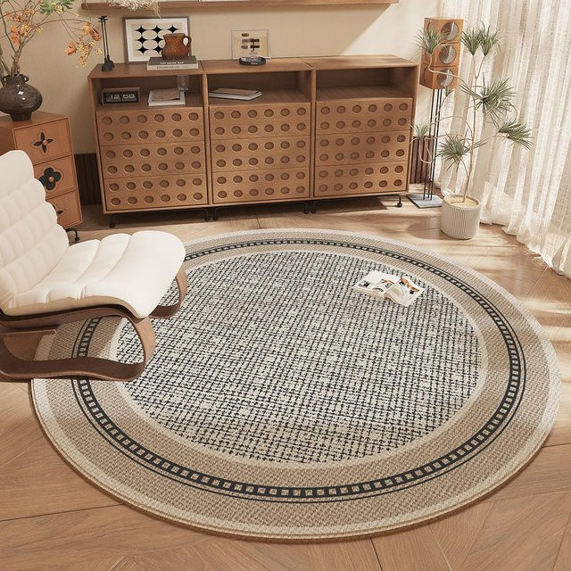 Runder Teppich JGJG in Beige im Retro-Stil mit geometrischem Muster, waschbar und rutschfest, Durchmesser: 80 cm - Bild 1