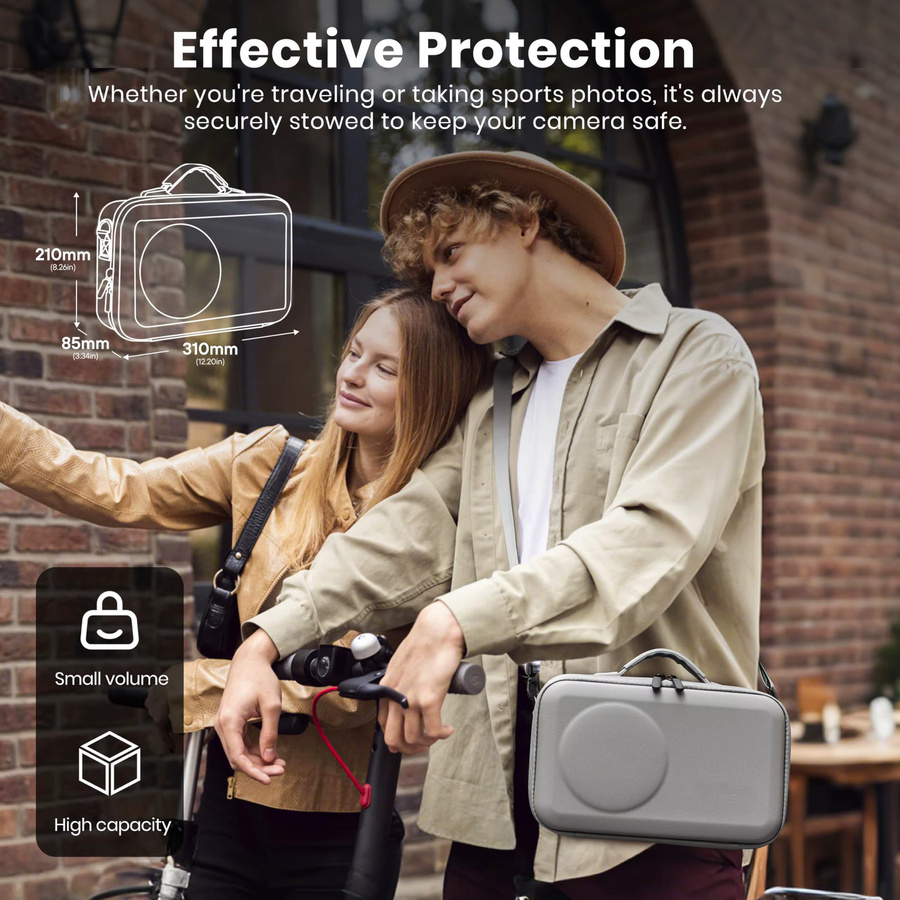 DJI Osmo 360 Kamera Tasche aus PU-Leder in Grau mit anpassbaren Fächern und Schultergurt - Bild 5