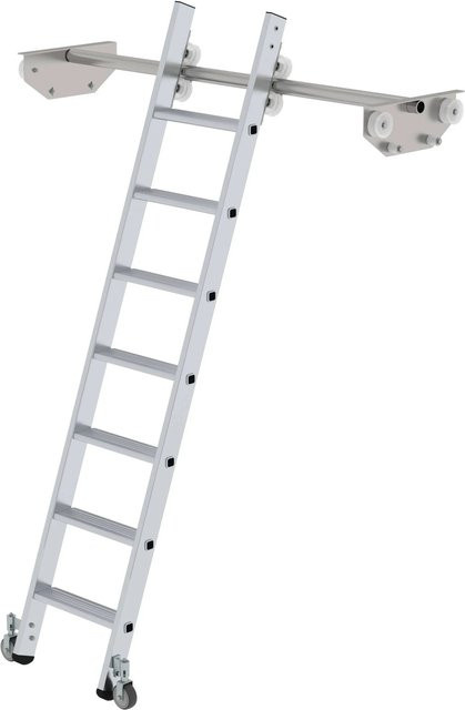 PROREGAL Stufen-Regalleiter Fahrbar für Doppelregal, 7 Stufen, Silber - Bild 1
