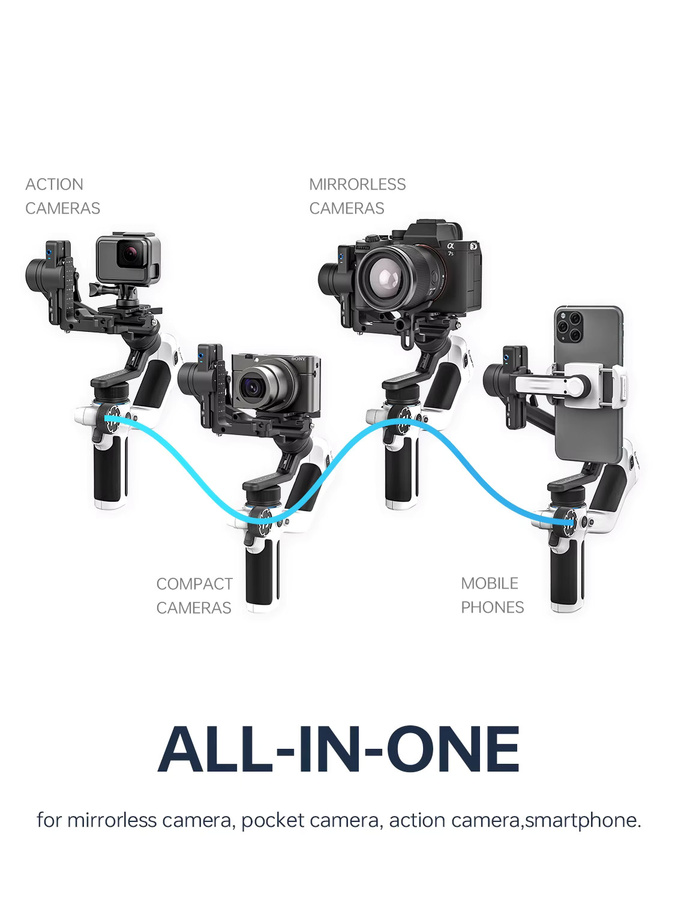 FeiyuTech SCORP Mini 2 3-Achsen-Stabilisator für spiegellose Kameras, Action-Kameras und Smartphones mit AI-Tracking in Schwarz oder Weiß - Bild 3