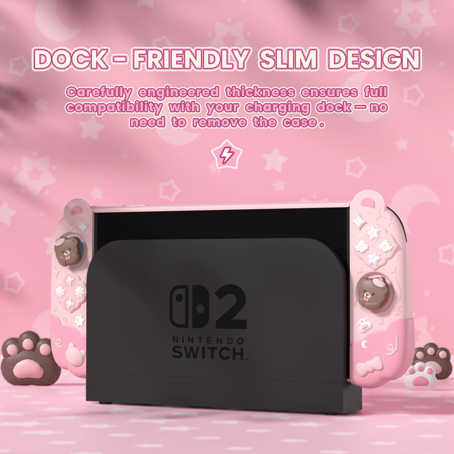 PlayVital Dockbare Silikon-Schutzhülle für Nintendo Switch 2 Good Night Bear mit abnehmbaren Joycon-Griffen und Daumenkappen in Blau oder Pink - Bild 2