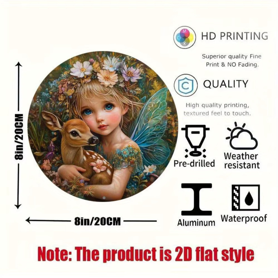 CIFBUY Klassischer runder Wandbehang aus Metall mit Elfen-Fee-Hirsch-Illustration in Multicolour für die Weihnachtsdekoration - Bild 2