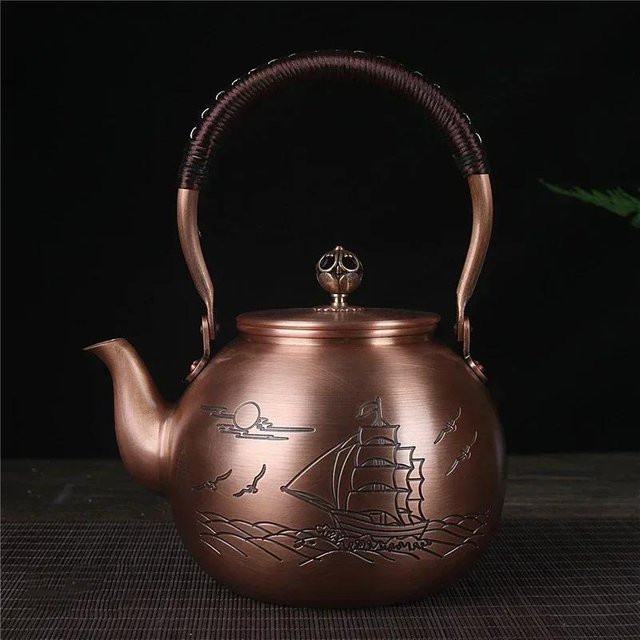 Handgefertigte antike Teekanne aus Reinkupfer von Yiran Furniture, rotkupferfarben, 1600 ml - Bild 1