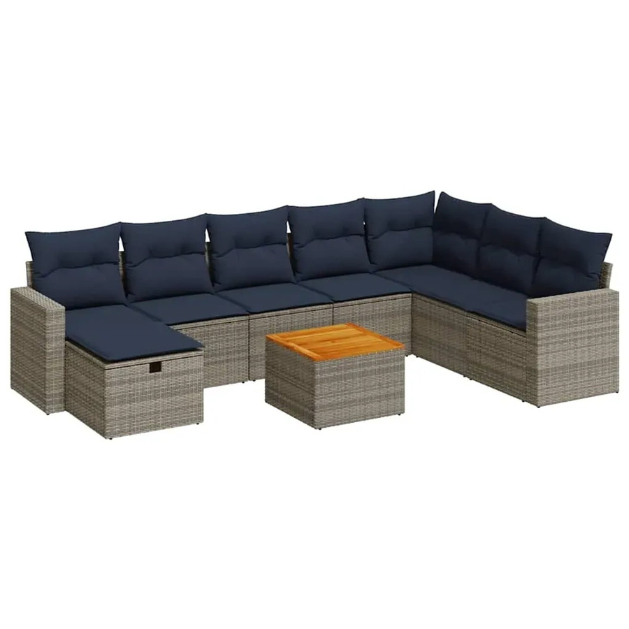 vidaXL 9-tlg. Garten-Sofagarnitur in L-Form aus grauem Poly-Rattan mit Kissen und pulverbeschichtetem Stahlgestell - Bild 2