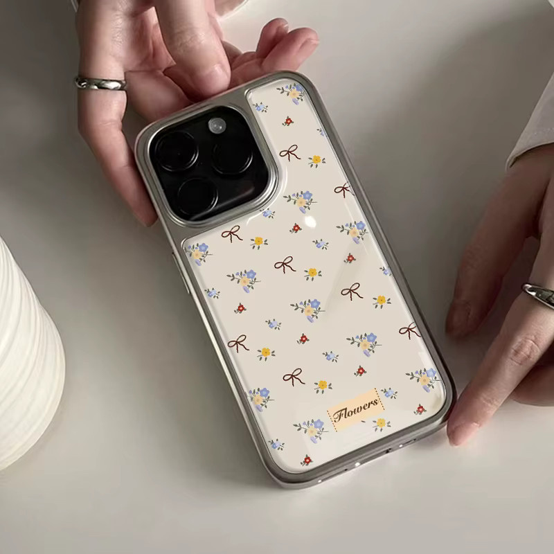 Stoßfeste DecoPhone Handyhülle mit gelbem Blumendruck und silbernem Rand für iPhone 17, 16, 15, 14 Pro Max mit Hydrogel-Rückplatte - Bild 3