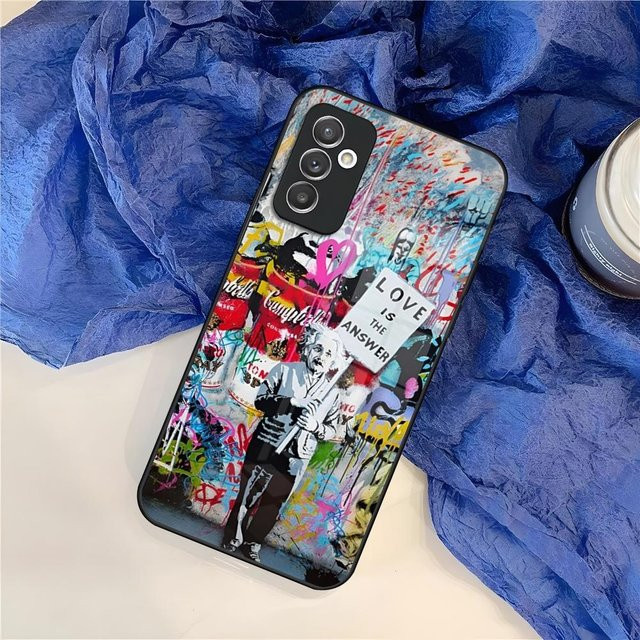 Street-Art Banksy Graffiti Handyhülle mit Glasabdeckung für Samsung Galaxy S25 S24 S23 S22 S21 S20 Note 20 Pro Edge Ultra Plus in Multicolour - Bild 1