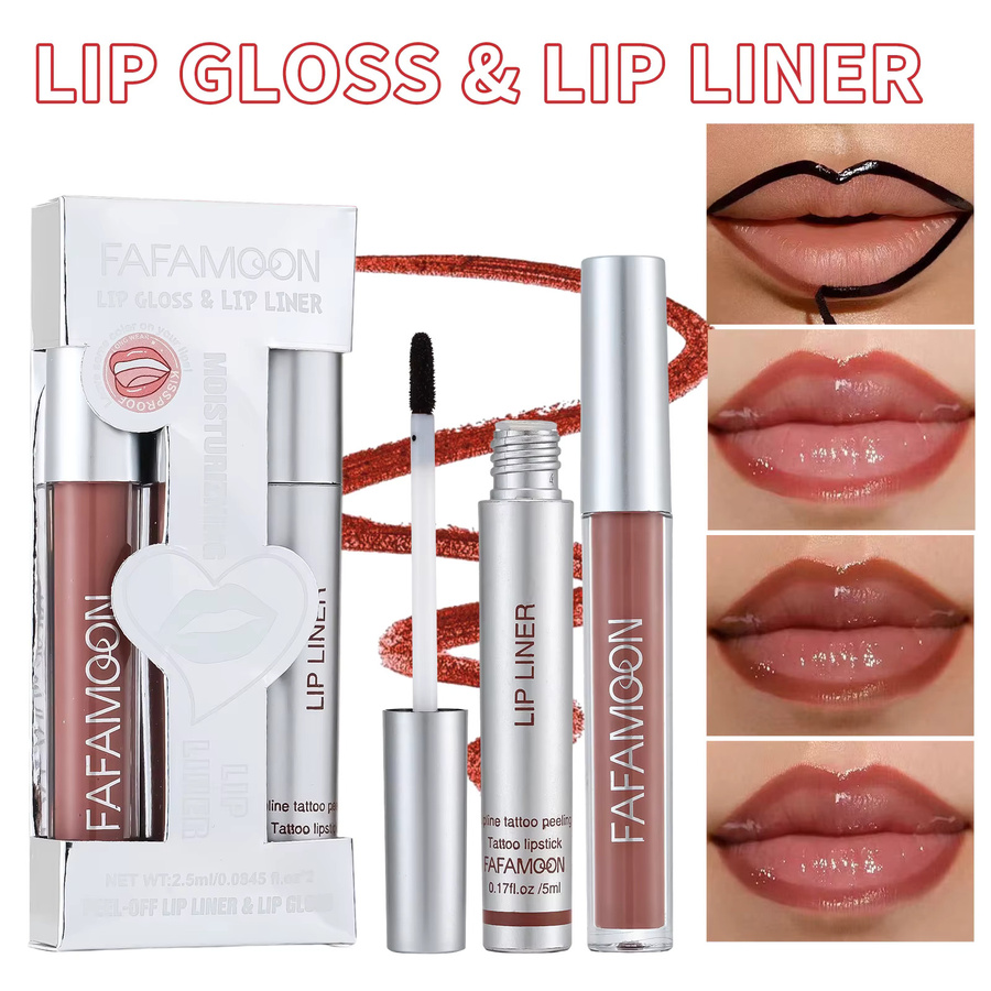 Abziehbarer Lipliner & Lipgloss-Set, glänzend, Unisex - Bild 2