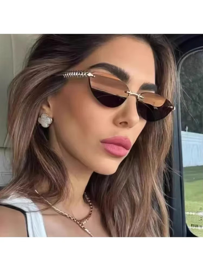 Rexxar Cat Eye Sonnenbrille, randlos, Metall, braun, Damen - Bild 6