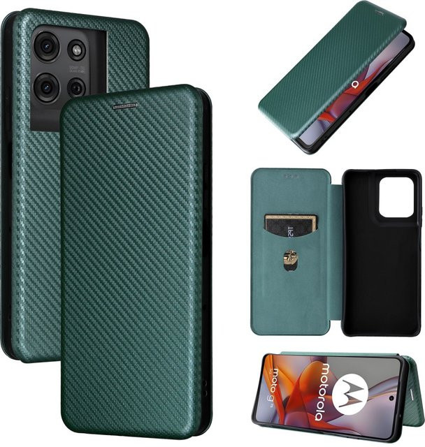 Motorola Flip-Cover Leder-Brieftasche mit magnetischem Verschluss im Carbon-Design für Moto G85 G84 G75 G74 G73 G55 G54 G53 G35 G34 G32 in Pink oder Grün - Bild 1