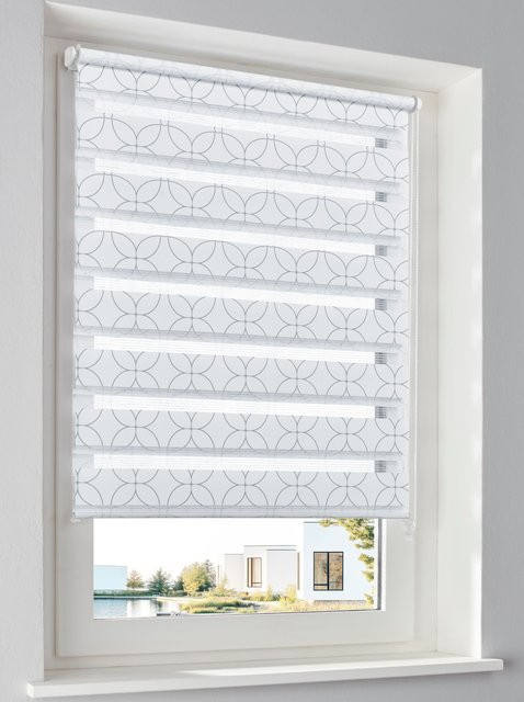 Doppelrollo Heine Home Day and Night in Weiss und Grau aus 100% Polyester mit Klemmschiene und Kette - Bild 1