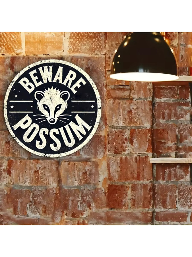 Rundes Metallschild Potdemiel BEWARE POSSUM in Schwarz im Vintage-Design, Durchmesser: 20 cm - Bild 7