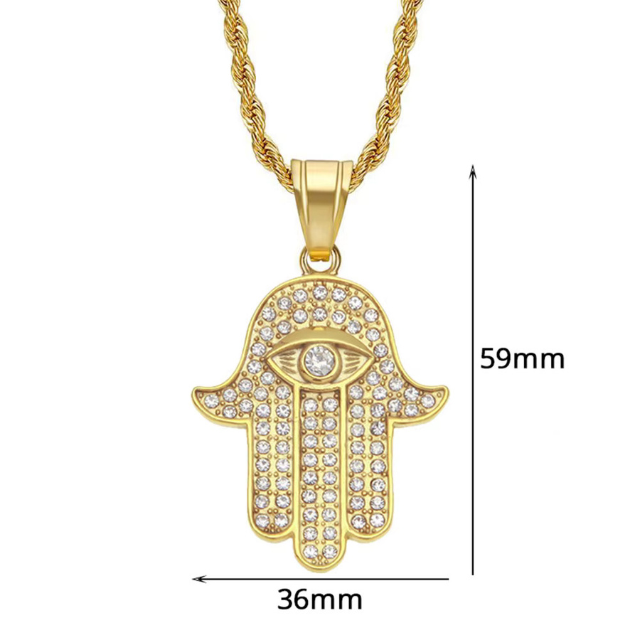 MAGIC ZONE Halskette, Hamsa Hand der Fatima Anhänger, Edelstahl, Gold, Zirkonia, Unisex - Bild 2