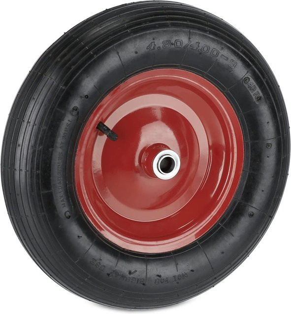 Relaxdays Schubkarrenrad luftbereift aus Gummi und Stahl in Schwarz-Rot mit Kugellager, Durchmesser: 39 cm, Breite: 9 cm - Bild 1