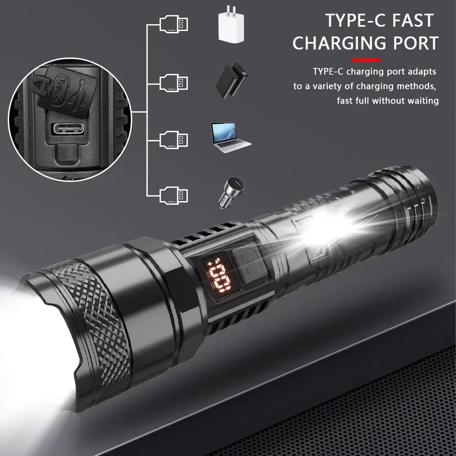 ESMARTER Wasserdichte Outdoor-LED-Taschenlampe mit 1500W Leistung, wiederaufladbar und weiß - Bild 4