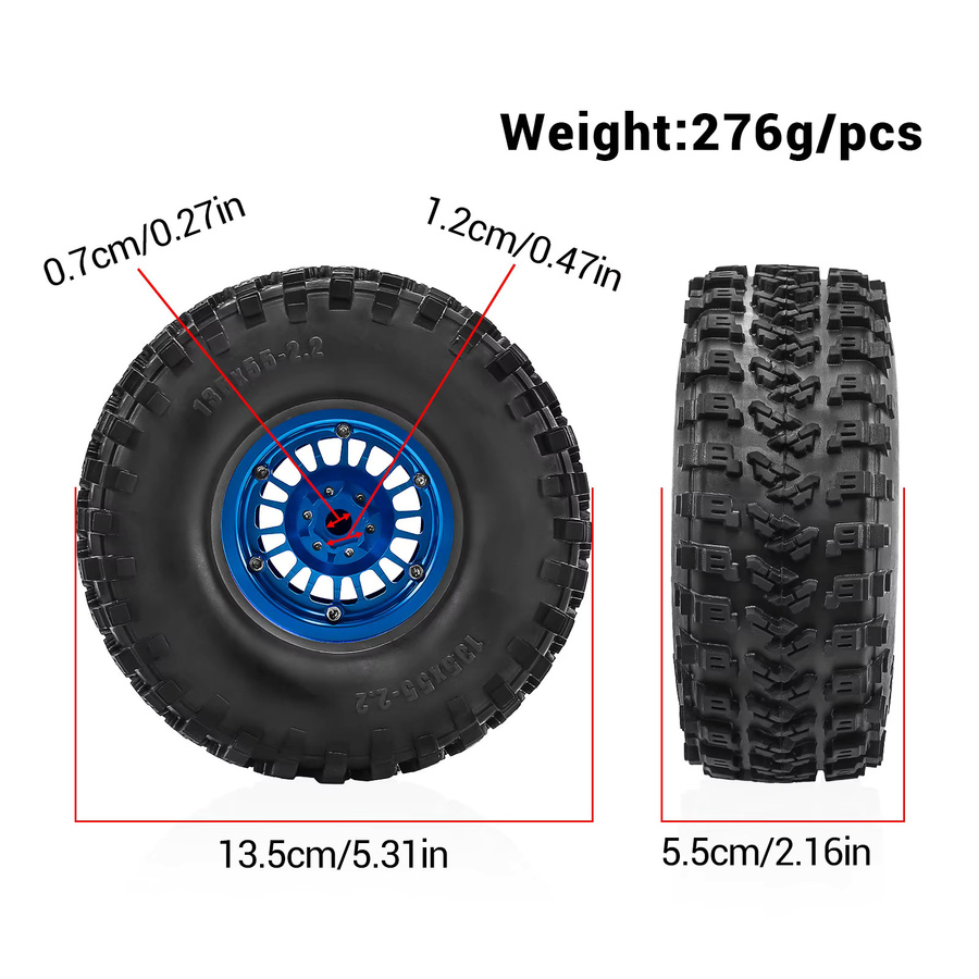 Meep RC Crawler Reifen & Aluminium Beadlock Felgen, 4er-Set, 2,2-Zoll, 12mm Sechskant - Bild 5