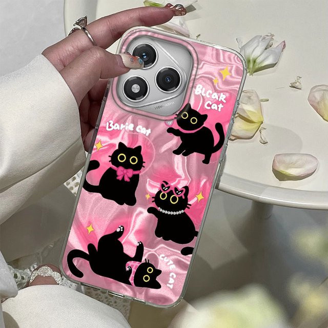 FunYudas Handyhülle mit Schwarzer Katze und Herz Motiv in Schwarz für Honor Modelle - Bild 1