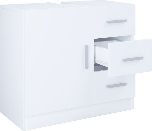 VCM Waschbeckenunterschrank Zalo XL in Weiß mit 1 Drehtür und 3 Schubladen, B/H/T: 63 x 56 x 30 cm - Bild 1