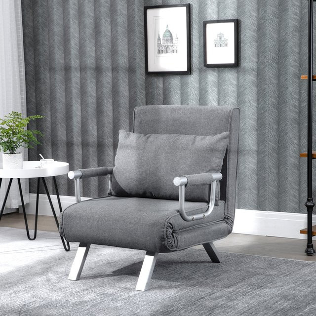HOMCOM 3 in 1 Schlafsessel in Leinenoptik, klappbares Schlafsofa mit verstellbarer Rückenlehne und Kissen als Gästebett, Grau, B/T/H: 65 x 69 x 80 cm - Bild 1