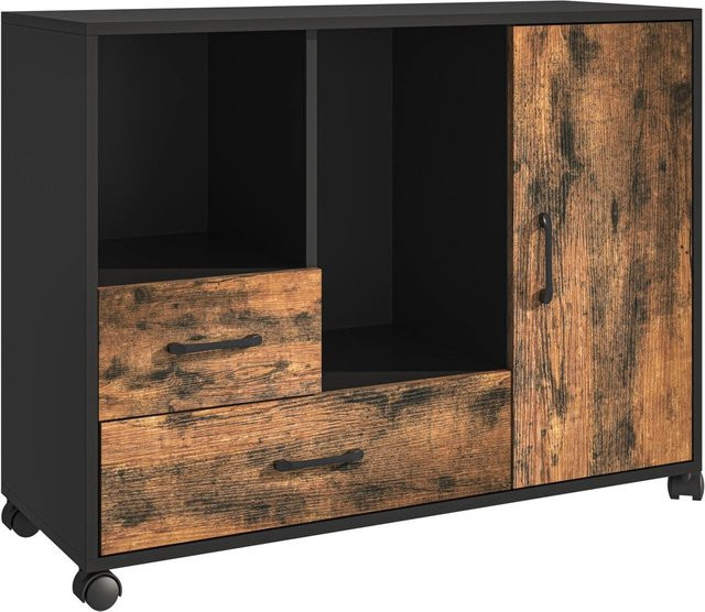 Relaxdays Rollcontainer aus Holzwerkstoff in Schwarz mit 2 Schubladen und 4 Fächern, B/T/H: 70 x 90 x 35 cm - Bild 1