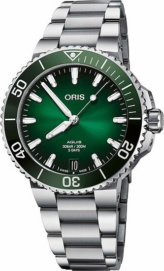 Oris Taucheruhr Aquis Date, Automatik, Edelstahl, Grün, 41,5 mm, Herren - Bild 1
