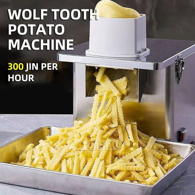 YunlinLi Automatischer Pommes-Frites-Schneider aus Edelstahl in Silber mit Wellenschliff - Bild 1