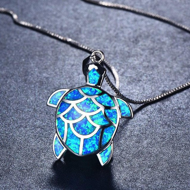 YIRAN Jewelry Halskette, Kokospalme, Imitationsopal, Zirkonia, Blau, Messing, 50cm, Damen - Bild 1
