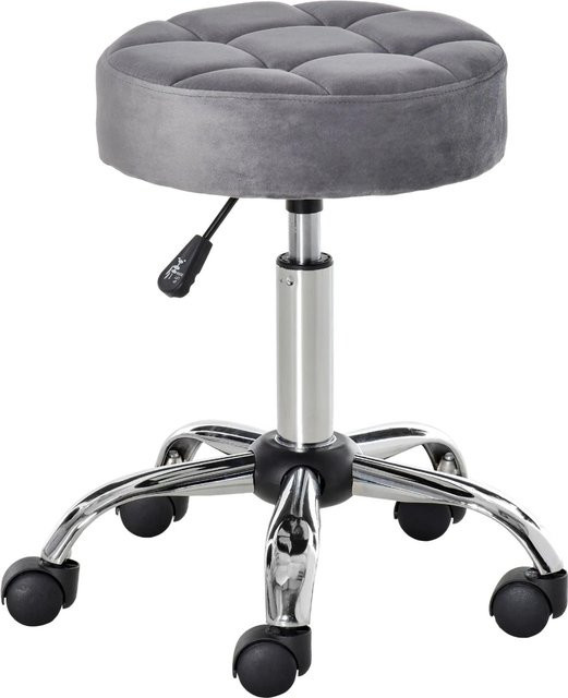 HOMCOM Salonstuhl drehbar mit Rollen in Grau aus Samt und Polyester, B/T/H: 35 x 35 x 49-61 cm - Bild 1