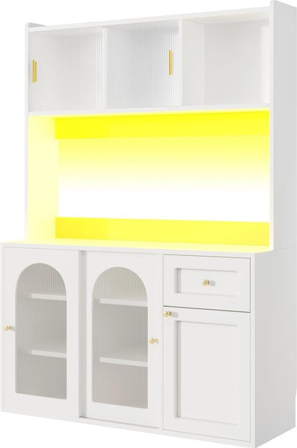 okwish Vitrinenschrank mit LED-Beleuchtung und Glastüren in Weiß, B/T/H: 120 x 35 x 167 cm - Bild 1