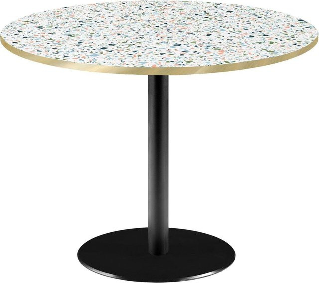 RestooTab Tisch Rome XL rund in Terrazzo-Optik mit Messing-Details, Farbe: Mehrfarbig/Gold, H: 75 cm, Ø: 120 cm - Bild 1
