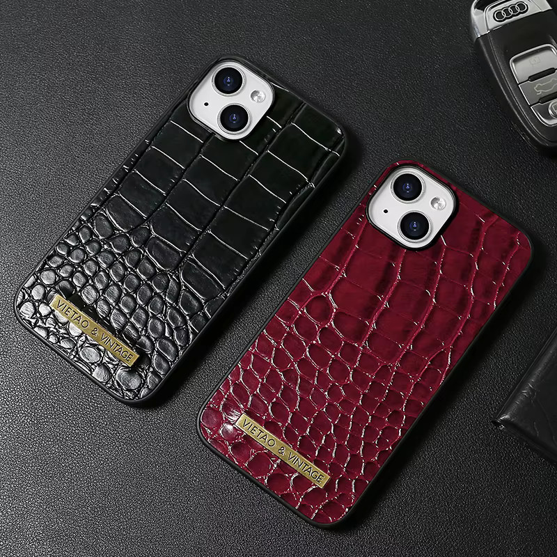 VIETAO Handyhülle mit Krokodilmuster aus PU-Leder für iPhone 16, 15, 14, 13, 12, 11 in Rot - Bild 5